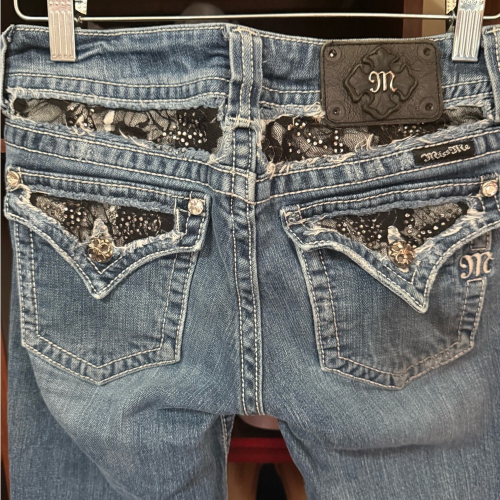 Miss Me Women's Denim Jeans with Black Lace Accents